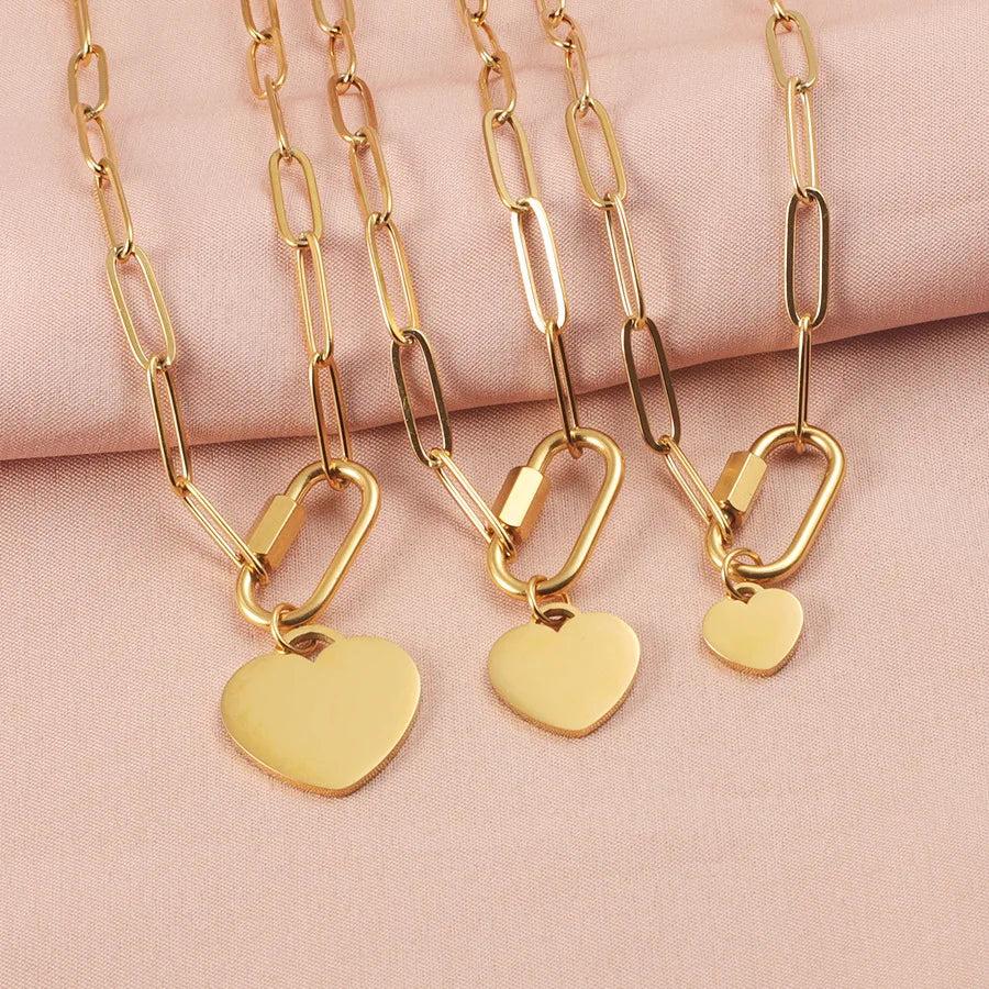 MECYLIFE Women's Personalized Jewelry Paper Clip Chain Necklace Stainless Steel Sublimation Heart Pendant Necklace