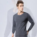 Wholesale Winter Men Solid Color Round Neck Long Johns Thermal Underwear Top and Bottom 2 Pieces Set