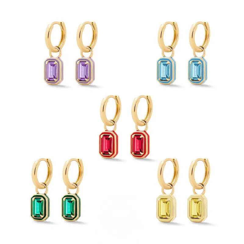 925 Sterling Silver Square Hoop Earrings Gold Plated Punk Wedding Unisex Luxury Jewelry