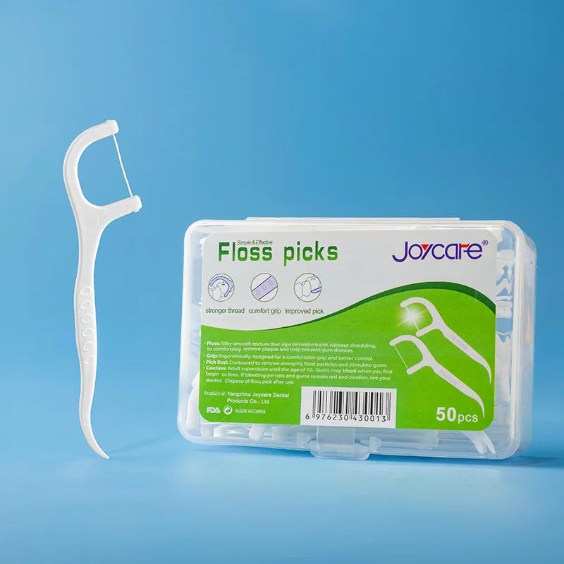 Customized Mint Flavor Dental Floss Picks Teeth Flossing 50 Count Toothpicks