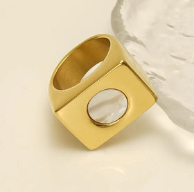BM Trendy 18K Gold Plated Stainless Steel Waterproof Chunky Square Rings for Men