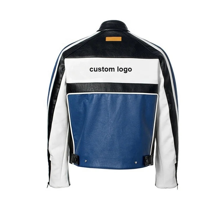 Custom Design Oem logo Blue Color Retro Classic Leather Motorcycle Racing Jacket for Men