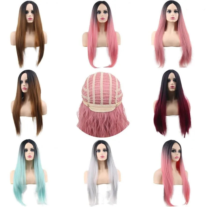 Hot Sale Middle Part Long Straight Dye Colors Synthetic Wigs Factory HPCS-0015