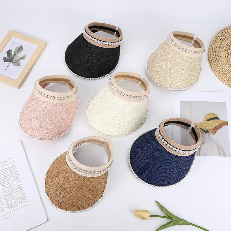 Summer Woman Sun Hats Anti-UV Female Outdoor Visor Caps Hand Made Straw Cap Casual Shade Hat Empty Top Hat Beach Cap