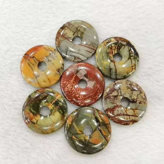 Natural Smooth Gemstone Picasso Stone 30mm Donuts   Red Cherry Creek Jasper Doughnut Pendant Foe Jewelry Making