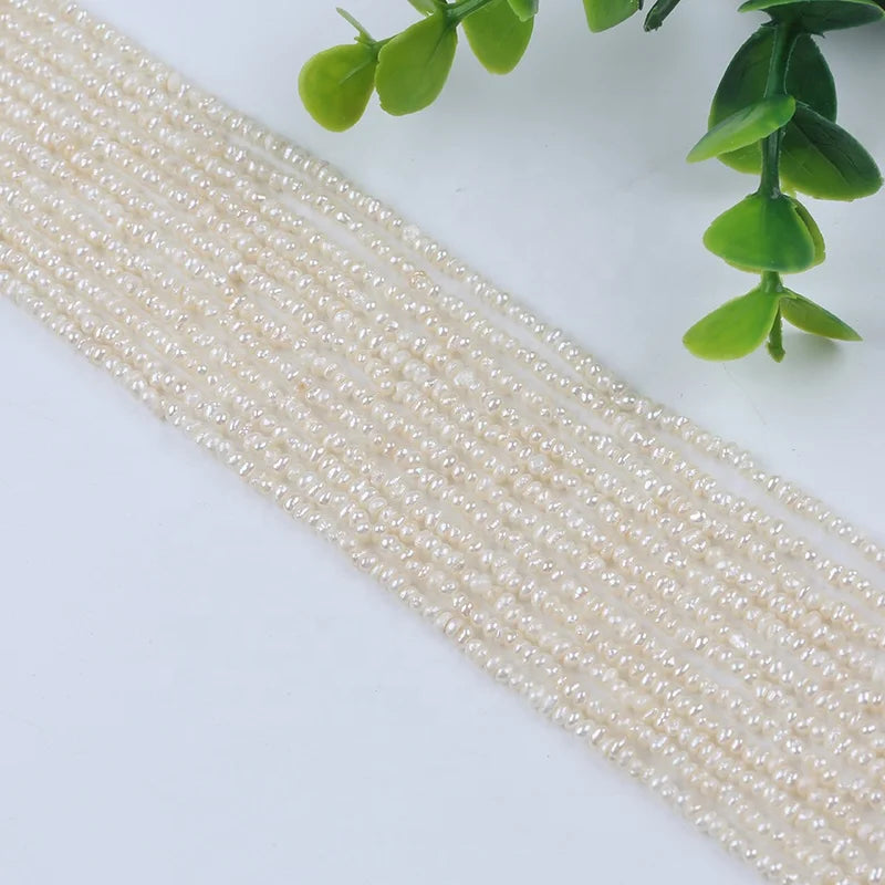 2-3mm Button Real Natural White Freshwater Pearl Beads Strand