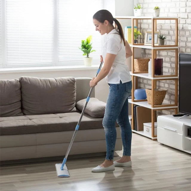 Professional Flat Microfiber Floor Cleaning Mop with Swivel Stainless Steel Handle and Aluminum Pole Reusable Washable Mop Pads