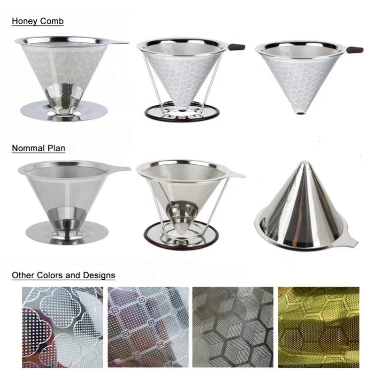 Portable Reusable 2-4 Cup Stainless Steel 304 Coffee Drip Filter Cone for V Coffee Maker Pour Premium Quality Coffee Filter