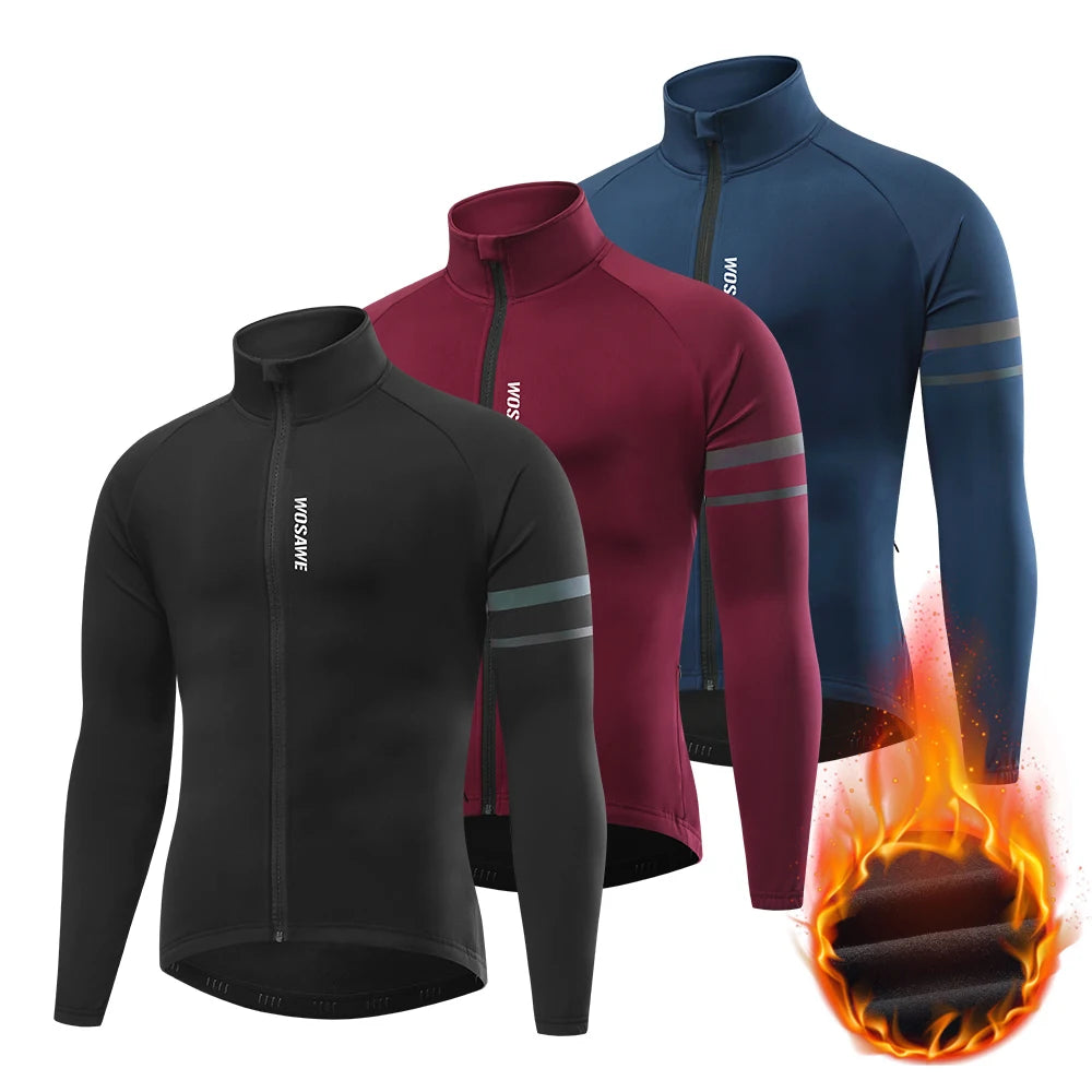 WOSAWE Thermal Cycling Bike Jackets for Men Winter Running Jacket Windproof Breathable Reflective Softshell Cycling Windbreaker