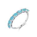 Factory Wholesale S925 Sterling Silver Turquoise Ring Elegant Oval Cut Blue Gemstone Half Eternity Band for Anniversary