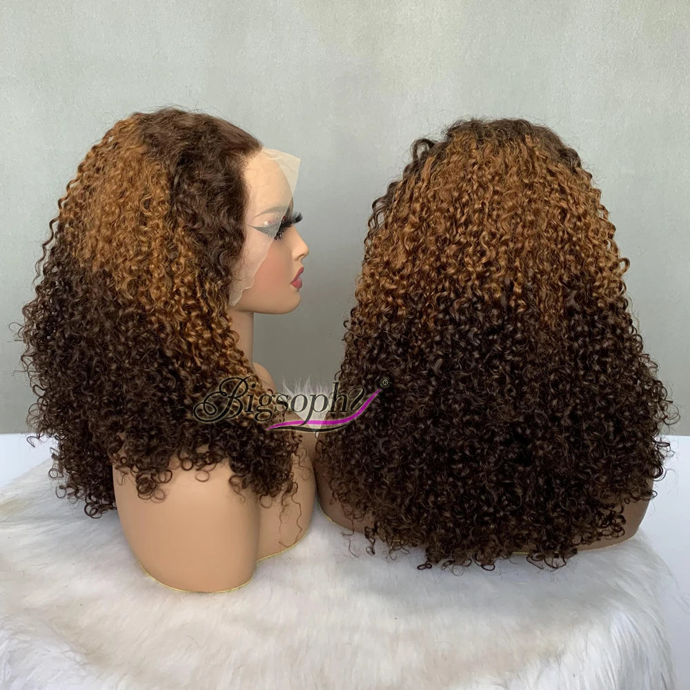 Fashion Style Super Double Drawn Pixie Curls Wig 250% Density #3T Color 13X4 Frontal Lace Wig for Sale Natural Human Hair Wigs