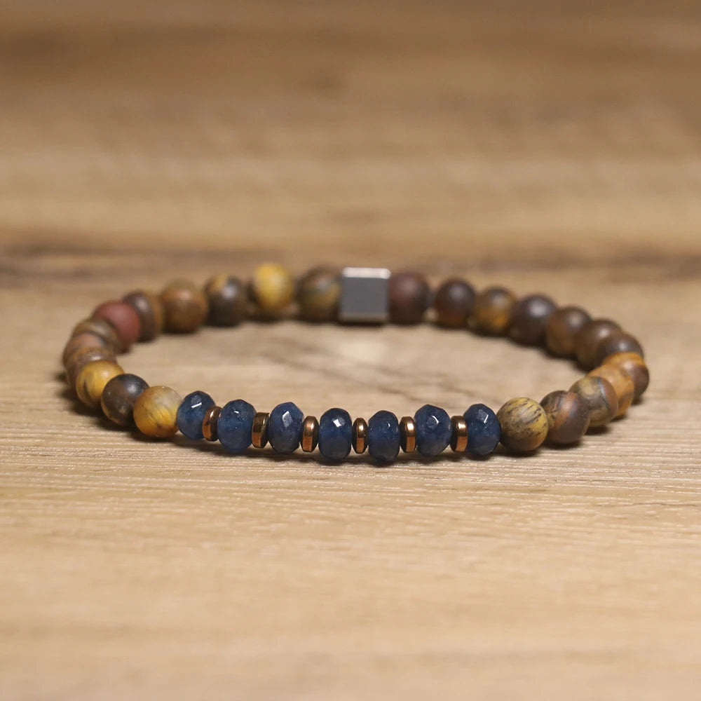 High Quality Handmade Healing Natural Stone Bracelets Faced Abacus Beads with Lapis Lazuli and Tiger Eye Beads