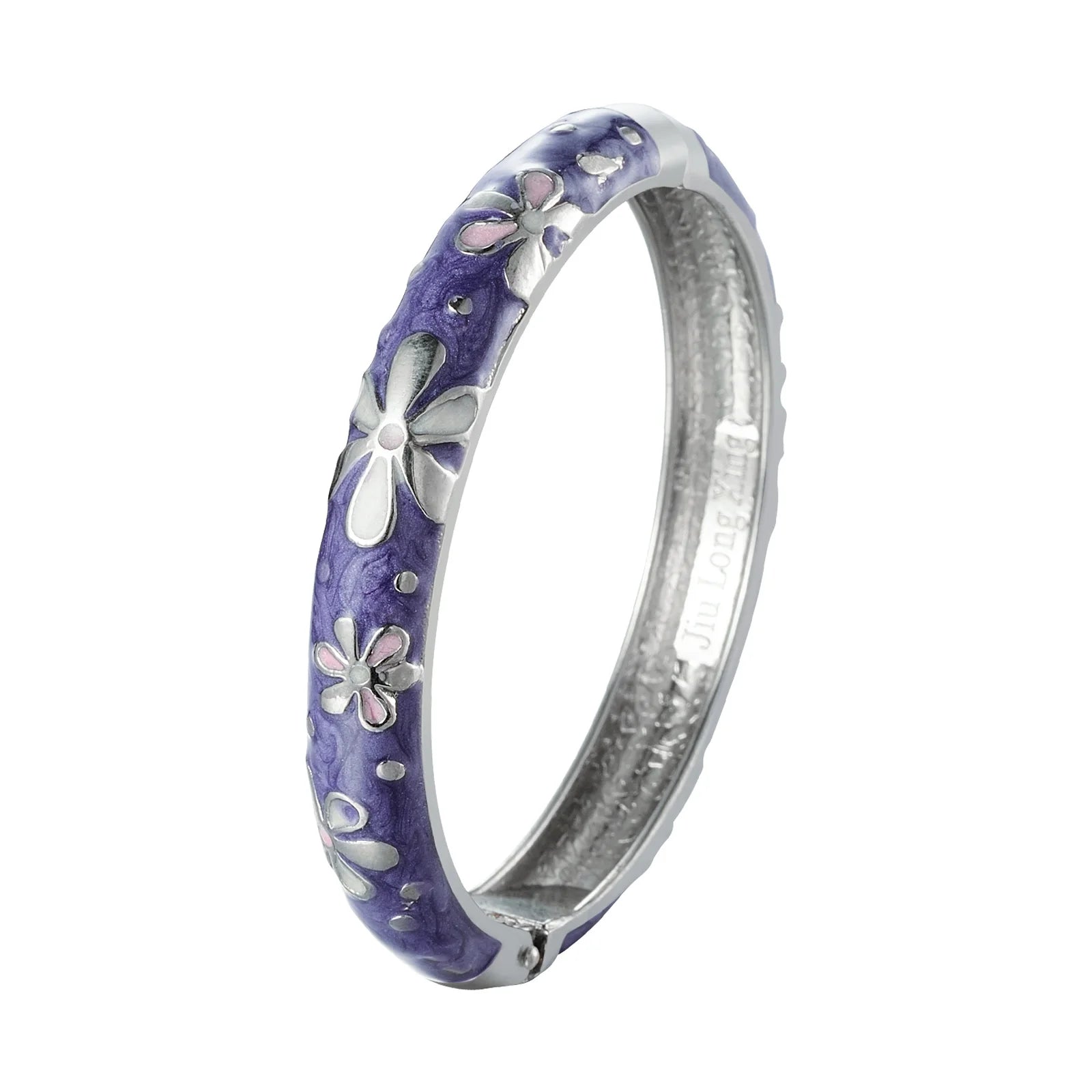 Daili Wholesale Cute Purple Enamel Silver Bracelet Inlaid with Flowers Bracelet Bangle for Girl Jewelry Bangle Custom Bangles