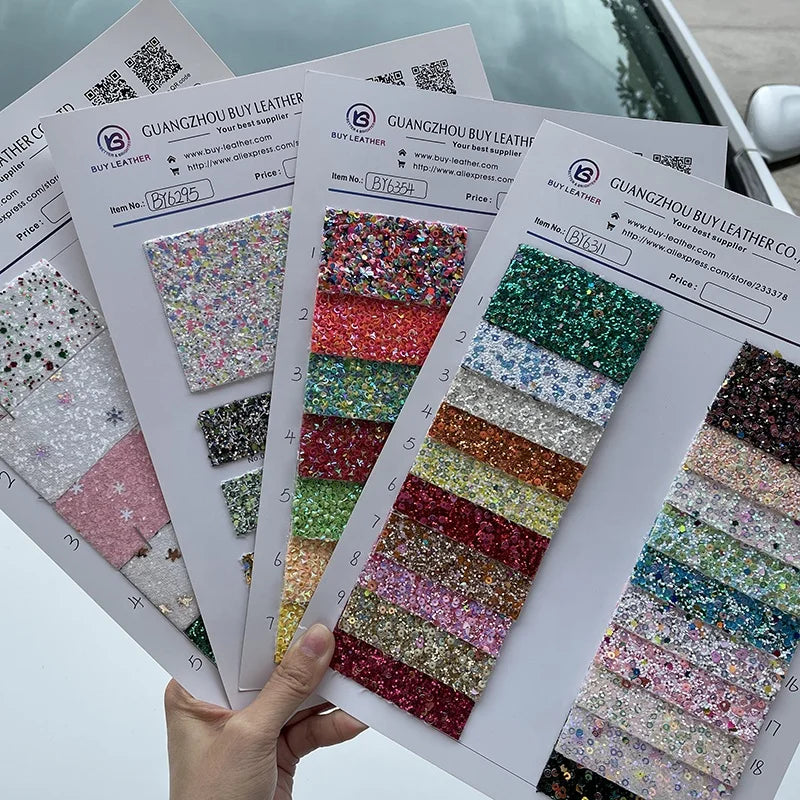 Wholesale Popular Chunky Glitter Leather Fabrics for Decorative Hairbows Boutique Shoes Earrings Purse Crafts Making Sofa/Bag