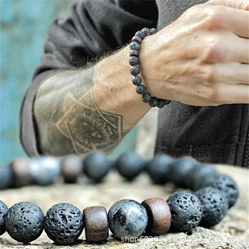 1Pcs Moq Dropshipping Lava Stone Wood Healing BraceletHandmade Hematite Beaded Essential Oil Perfume Elastic Bracelet