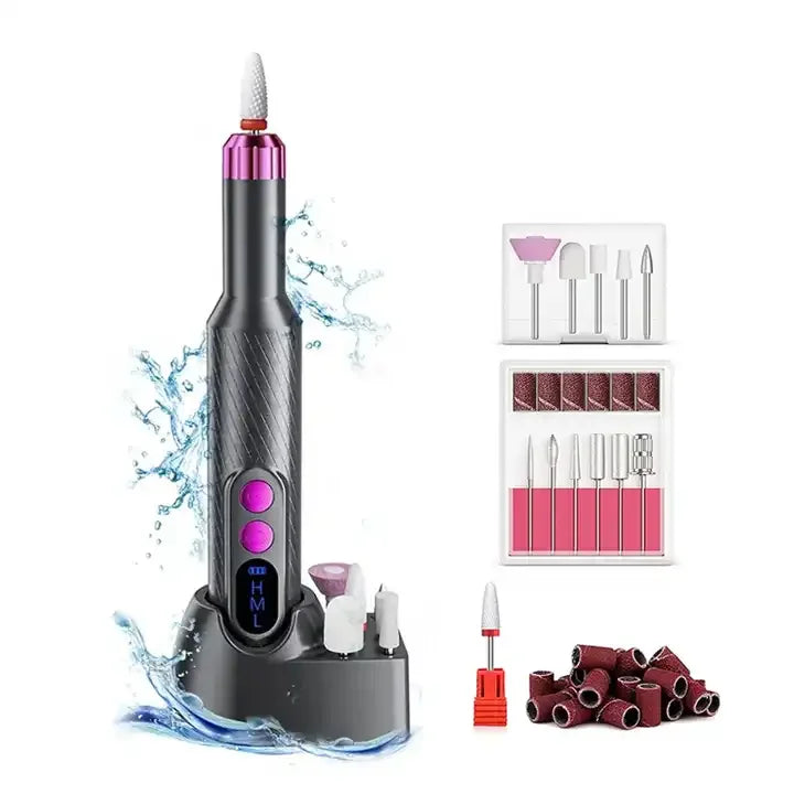 3 Speed Control 6-in-1 Electric Nail Drill Nail Art Removal Machine with Type-c Charge Storage Base