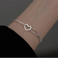 Women Fashion 925 Sterling Silver love Heart Shape Simple Spliced Paperclip Chain Bracelet for Gift