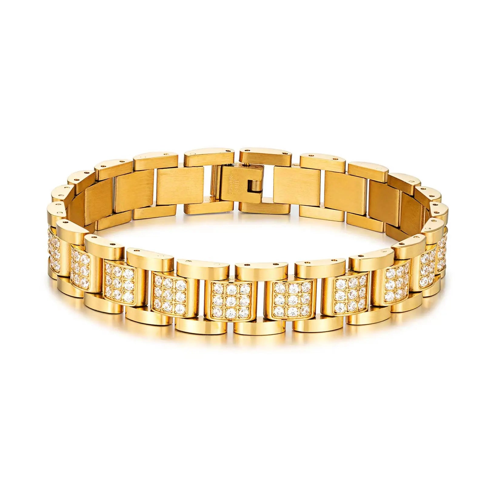 New Arrival Geometric Trendy Stainless Steel Watch Chain Bracelets Mens Women 12MM Luxury Full Crystal Bracelet Wholesale Couple