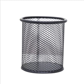 Black Desk Office Pen Organizer Round Table Metal Wire Mesh Pencil Cup Pen Holder