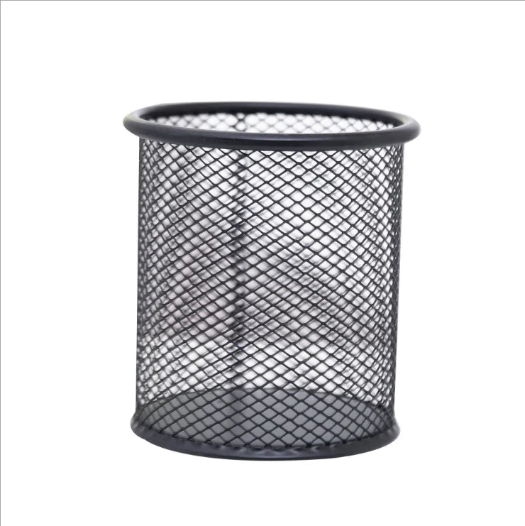 Black Desk Office Pen Organizer Round Table Metal Wire Mesh Pencil Cup Pen Holder