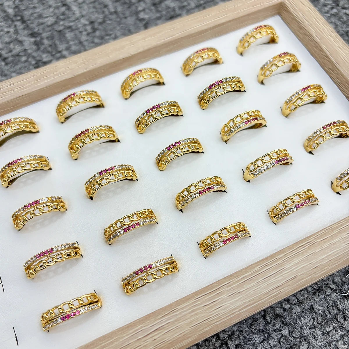 JXX Stock Lot Hot Sale Zircon Copper Wedding Ring 24K Gold Plated Vintage for Women