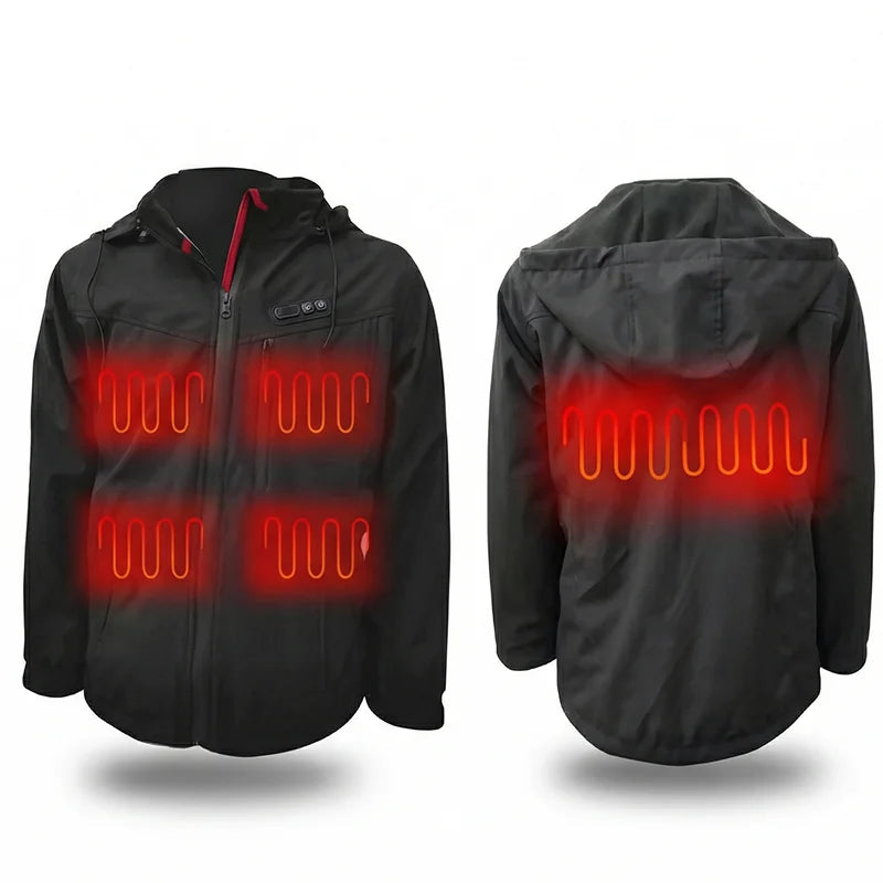 Winter Men's Casual Plus Size Quilted Jacket with Heating Systems USB Charger Waterproof Hood
