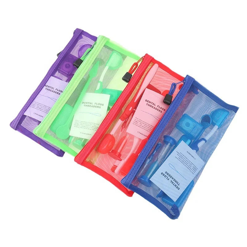Travel Portable Braces Cleaning 8 Pack Dental Care Orthodontic Toothbrush Kit With Mesh Packaging Bag