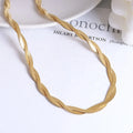 MICCI Womens Waterproof Stainless Steel Jewelry PVD 18K Gold Plated Twisted Double Layer Herringbone Chain Snake Choker Necklace