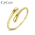 14K Gold-Plated Smooth Drop Shaped Ring 925 Sterling Silver Opening Adjustable Size Female Ring Wedding Jewelry Wholesale