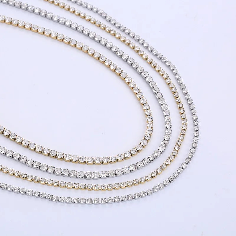 Luxury Jewelry Stainless Steel Necklace Tarnish Free Diamond Tennis Necklace Pvd Gold Cubic Zirconia Tennis Choker Necklace