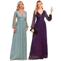 Luxury Women's Evening Ball Gown V-Neck Lantern Sleeve Sequined Shiny Lining Stretch Eco-Friendly Chic Formal Floor-Length MegaBDM