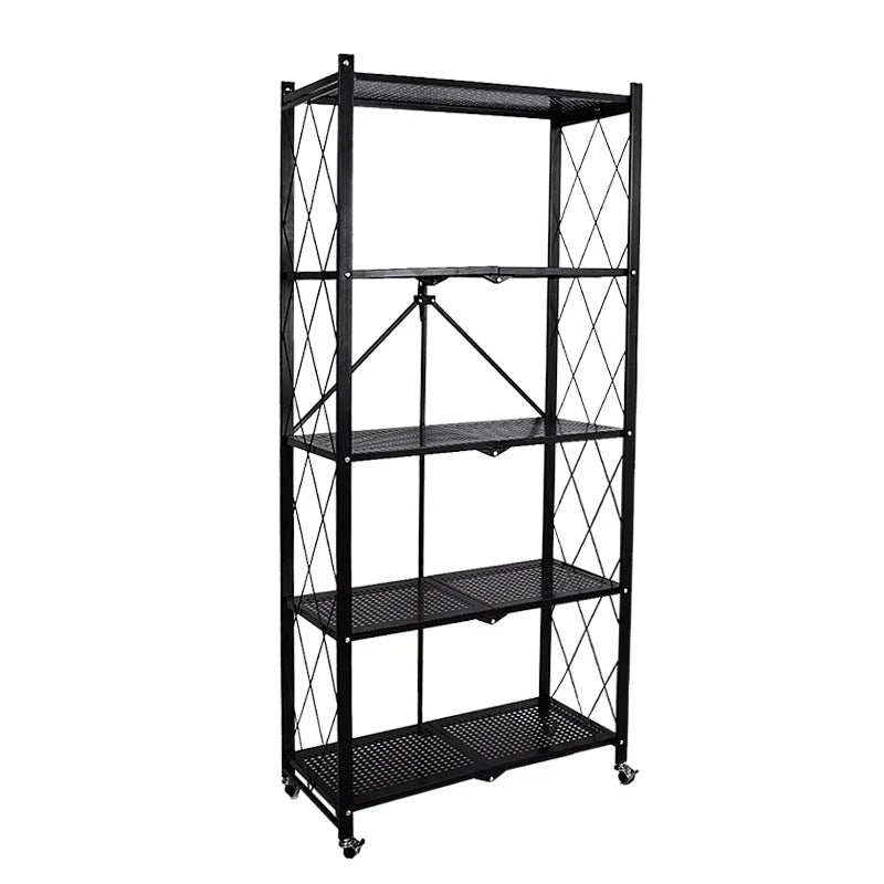 5 Tier Foldable Mini Kitchen Microwave Storage Holder Steel Plate Rack