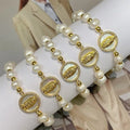 Custom Gold Plated Virgin Mary Adjustable Freshwater Pearl Bracelet for Women