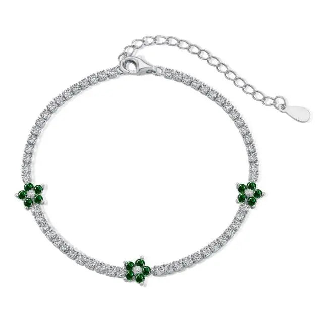 925 Sterling Silver 5A Cubic Zirconia Flower Girls Bracelet Classic Fine Jewelry Summer Colorful Flower Tennis Bracelets