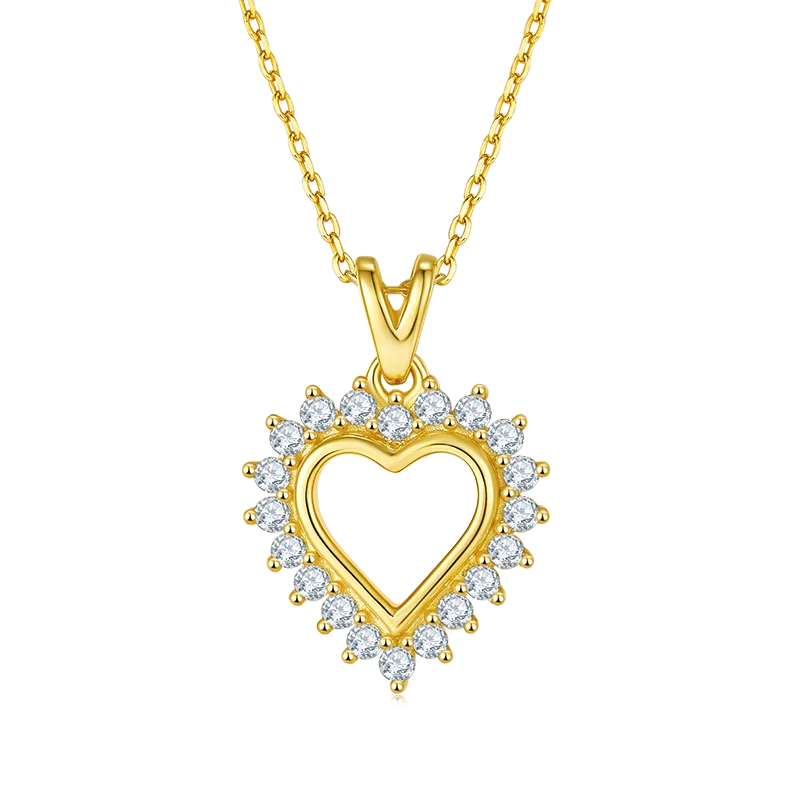 S925 Silver Plated 18k Gold Heart Necklace Pendant for Women Sterling Silver 925 Moissanite Pendant Necklace