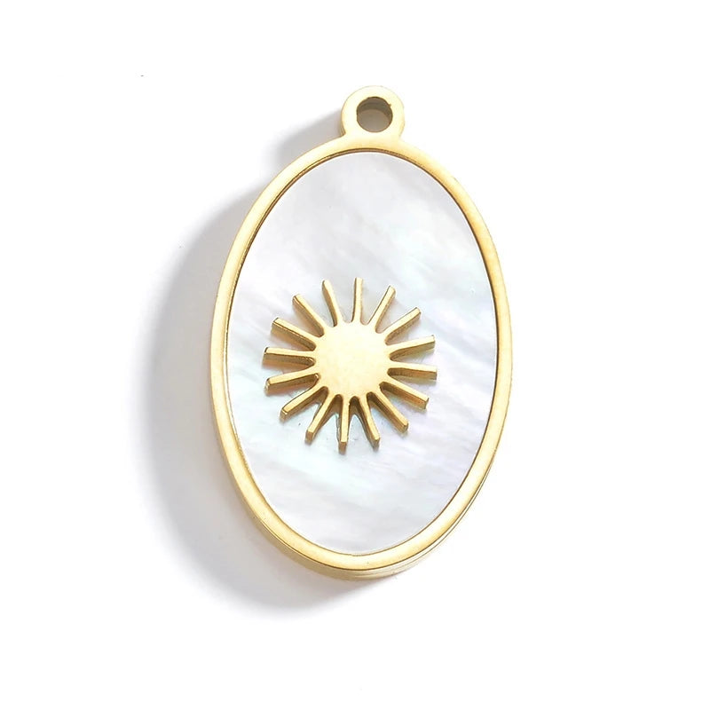 Luxury Star Brand Charm Pendant Sun Inlaid Diamond Oval Sea Shell Stainless Steel Necklace Accessory Jewelry Findings Components