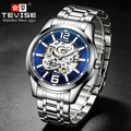 TEVISE Luxury Automatic Mechanical Skeleton Watch for Men with Alloy Case Stainless Steel Strap Waterproof