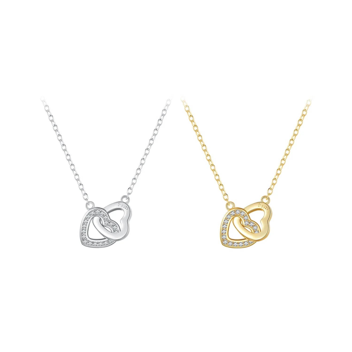 Factory Hot Sale 100% 925 Sterling Silver Double Hearts Pendant Necklaces Original Chain for Women Fine Jewelry Gift SCN181