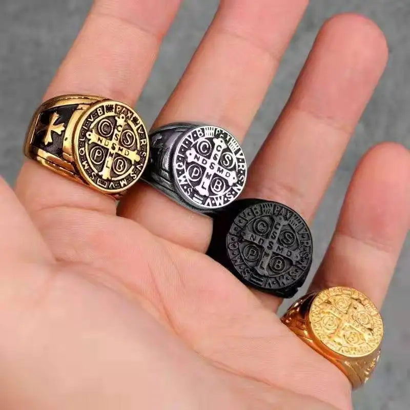 DAIHE Wholesale Customize Retro Personalized Stainless Steel Cross Ring Men's Plated Gold Titanium Steel Ring