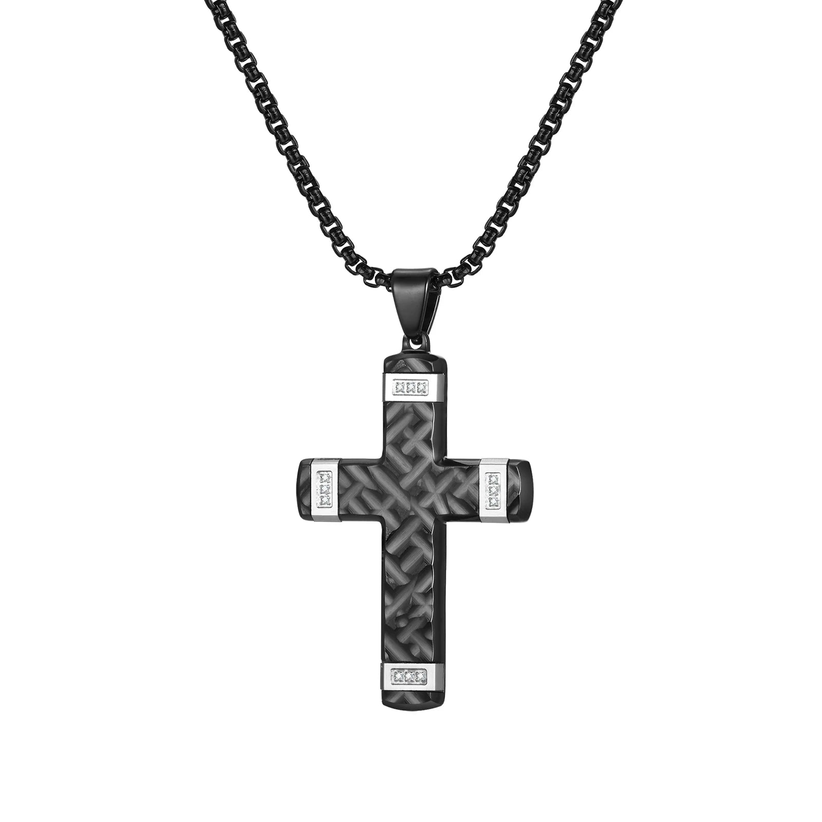 Alin Fancy Trendy Stainless Steel Necklace with CZ Cross Pendant Classic IPB Chain for Men and Unisex