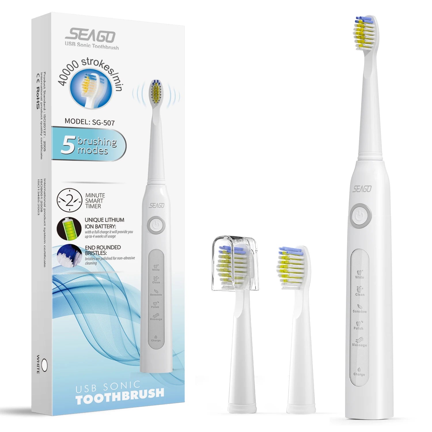 On SALES SG507 5 Modes Cleaning Rechargeable USB Intelligent Sonic Teeth Whitening Electric Toothbrush
