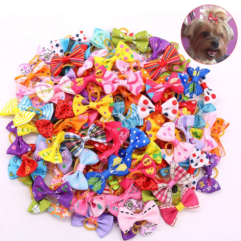 Bulk Wholesale Sweet Puppy Cat Small Bowknot Elastic Band Hair Bows Handmade 100% Polyester Hair Accessories Pet Grooming