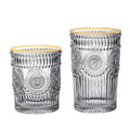 Machine Made Thick Sunflower Embossed Whiskey Tumbler Glass