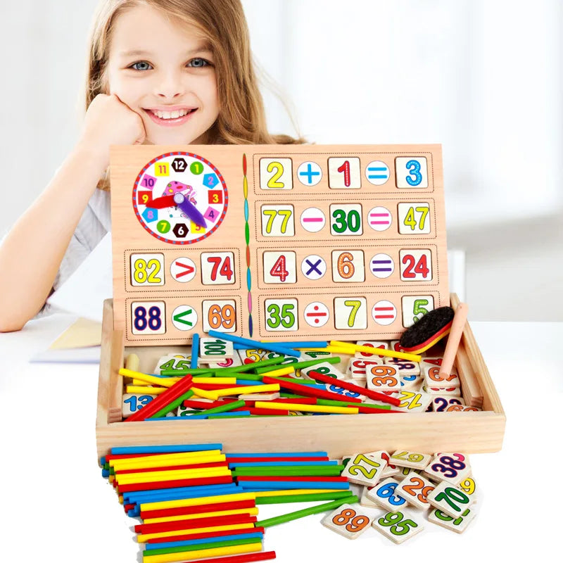 Montessori Children Counting Stick Calculation Math Educational Wooden Number Cards Counting Rods Box Toys for Kids Boys Girls