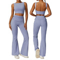 Women Flared Leg Workout Set with Sleeveless Crop Top and High Waisted Bell Bottom Pants 2 Piece Athletic Yoga Clothing