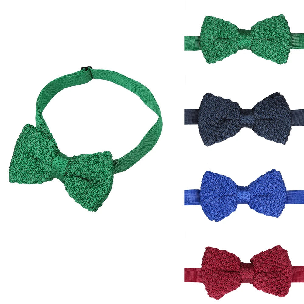 High Quality Classic Polyester Knitted Bow Ties Solid Color Plain Dyed School Bowties for Boys