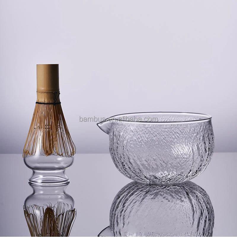 Bambus Clear Glass Mathca Bowl Wholesale Eco-Friendly CE Certified Classic Matcha Set Bamboo Whisk Scoop Custom Box Packaging