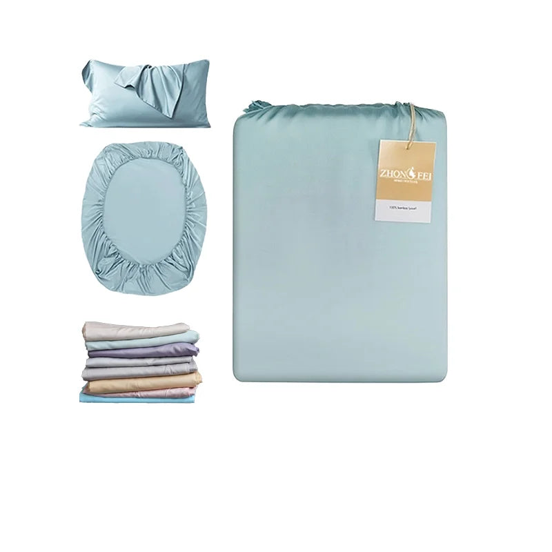 Wholesale 100% Bamboo Bedding Set Soft Cooling American Style Custom Pattern Solid Fitted Sheet for Twin & King Sizes Home Use