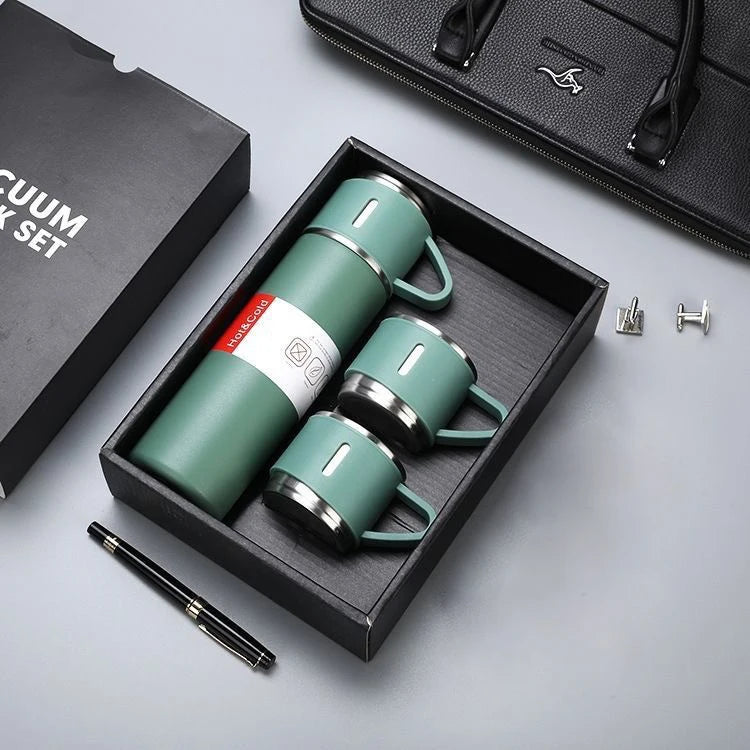 304 Stainless Steel Thermal Mug Gift Set Tea Cup 500ml Double Wall Tumbler Water Bottle Portable Vacuum Flask with 2 Extra Cup