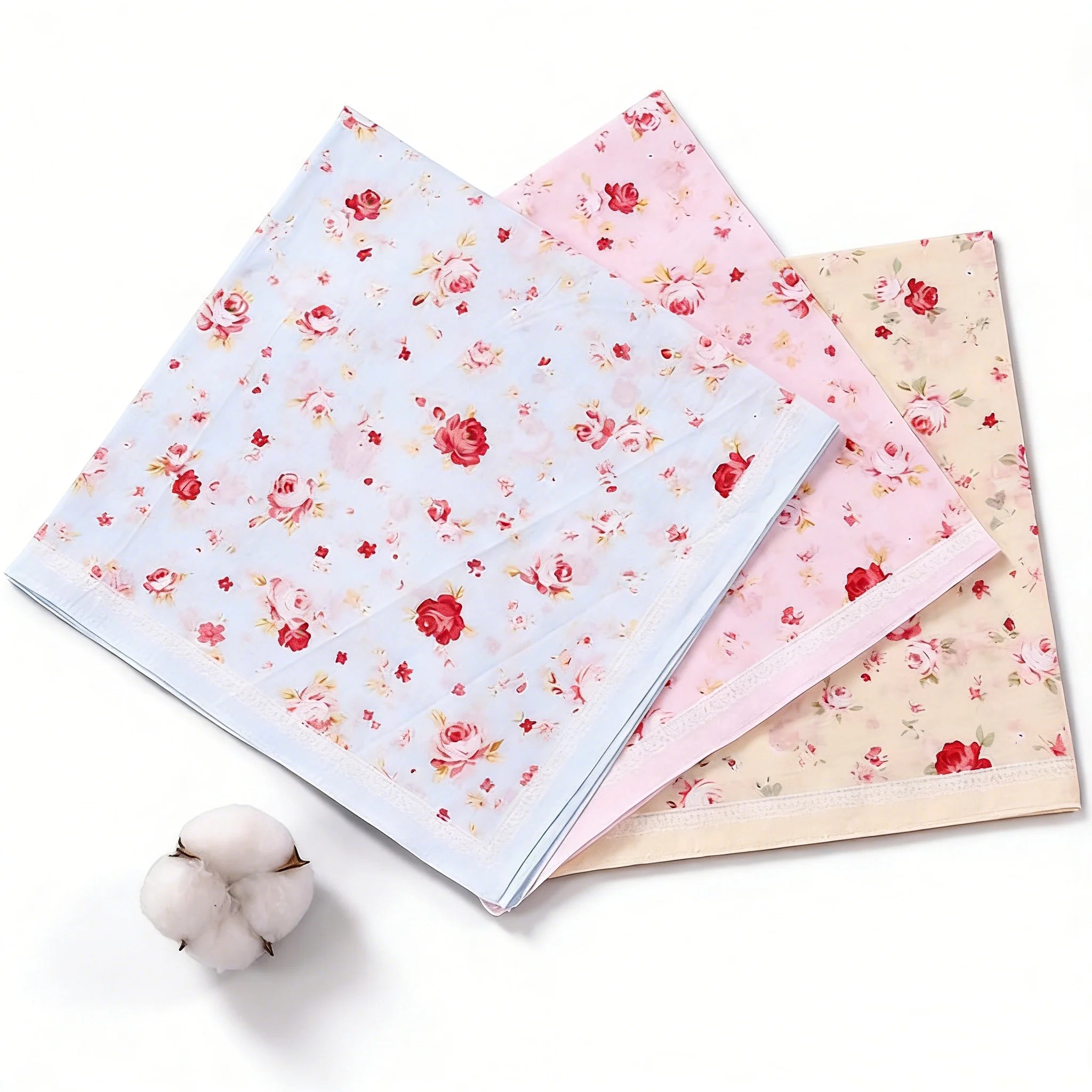 Panuelos Florales Para Mujer Women's 45*45cm Soft 60s Cotton Handkerchiefs Vintage Flower Printed Hankies for Wedding Tea Party